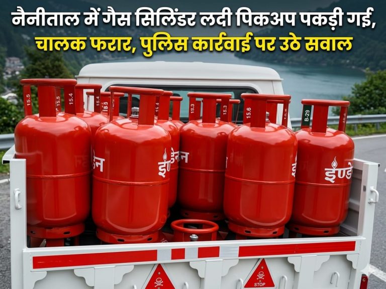 नैनीताल में गैस सिलिंडर लदी पिकअप पकड़ी गई, चालक फरार, पुलिस कार्रवाई पर उठे सवाल