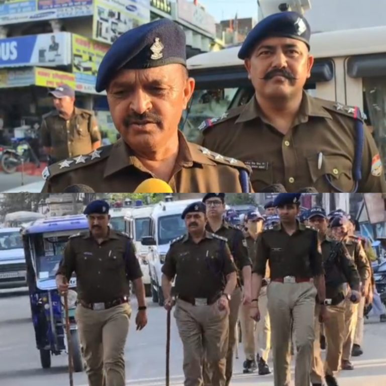 शांतिपूर्ण त्यौहार निपटाने को लेकर पुलिस ने किया फ्लैग मार्च।