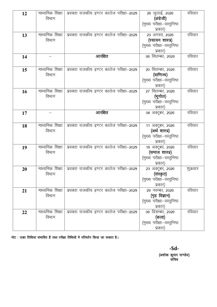 UKPSC Exam Calendar 2026