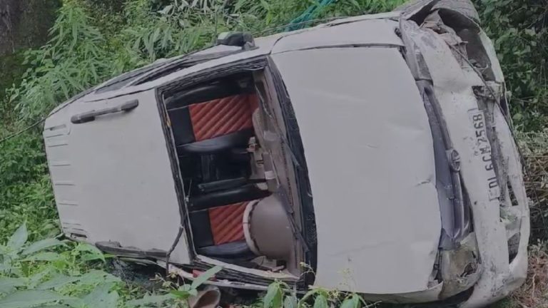 हादसा : पैराफिट तोड़ 10 फीट नीचे गिरी कार, देंखे वीडियो 