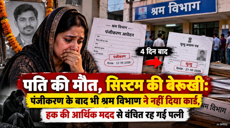 पति की मौत, सिस्टम की बेरुखी:  पंजीकरण के बाद भी श्रम विभाग ने नहीं दिया कार्ड, हक की आर्थिक मदद से वंचित रह गई पत्नी